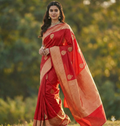 Radiant Red Jacquard Saree – Luxurious Woven Elegance for Festive & Bridal Moments