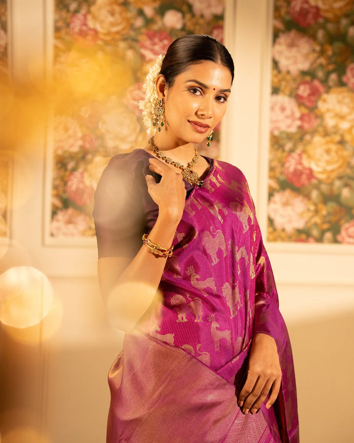 Dark Pink Jacquard Saree – Rich Festive Charm with a Luxurious Finish