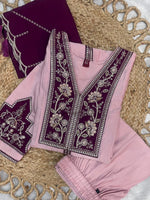 Elegant Pink Roman Silk Anarkali Kurti Set