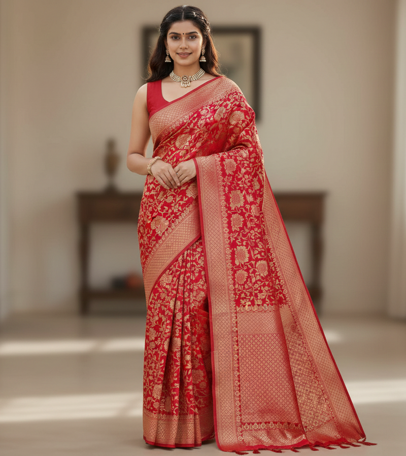 Royal Red Jacquard Saree