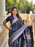 Royal Navy Blue Jacquard Saree