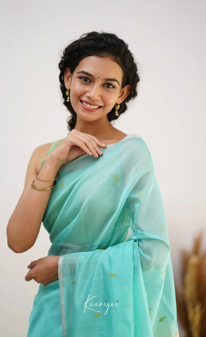 Sky Pista Jacquard Saree – Soft Pastel Elegance with Rich Woven Detail