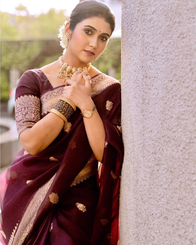 Elegant Maroon Jacquard Saree