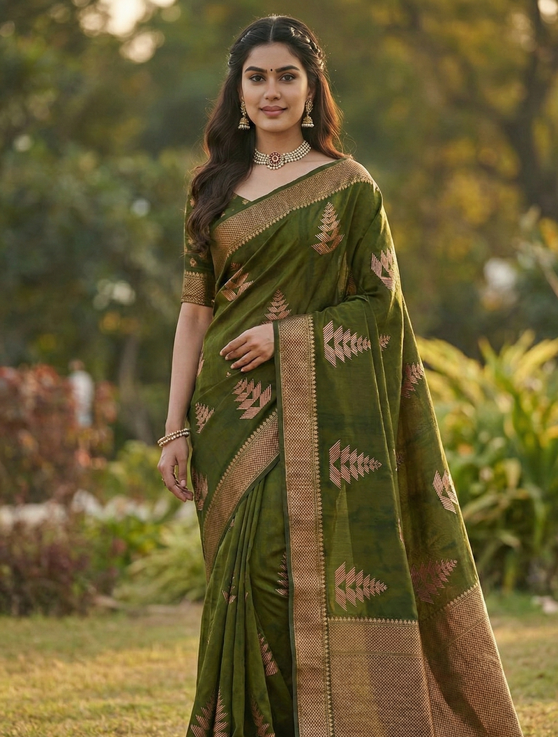 Elegant Mahendi Jacquard Saree