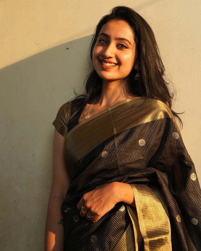 Elegant Black Jacquard Saree for Timeless Festive & Party Wear