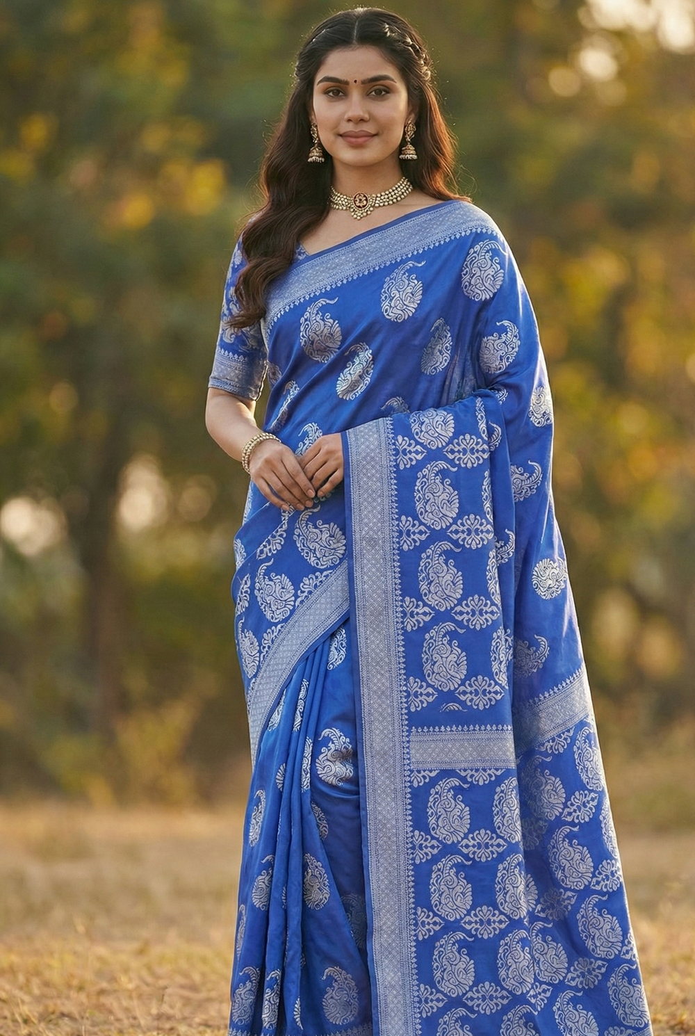 Blue Jacquard Saree