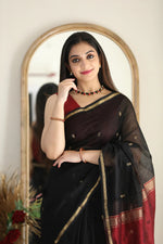Black Maroon Jacquard Saree