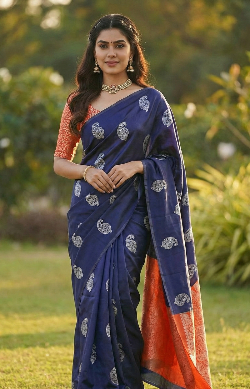 Elegant Blue Jacquard Saree
