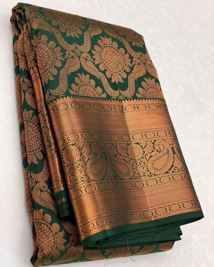 Mahendi Green Jacquard Saree – Elegant & Ethnic Indian Wear