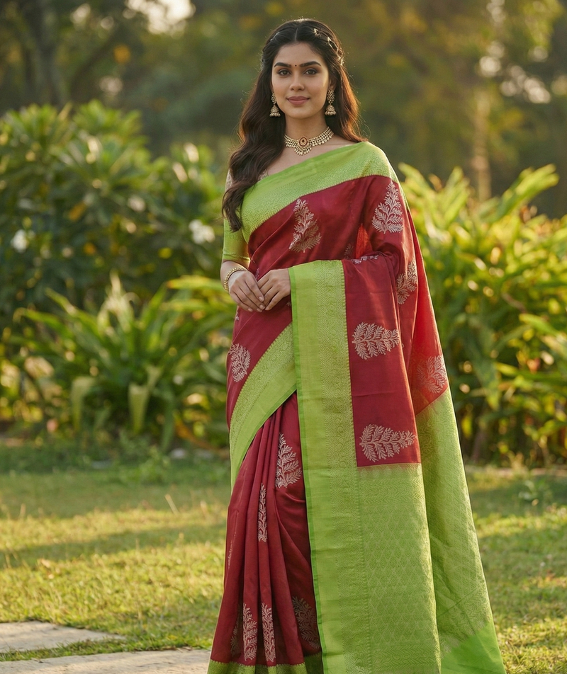 Red Jacquard Saree