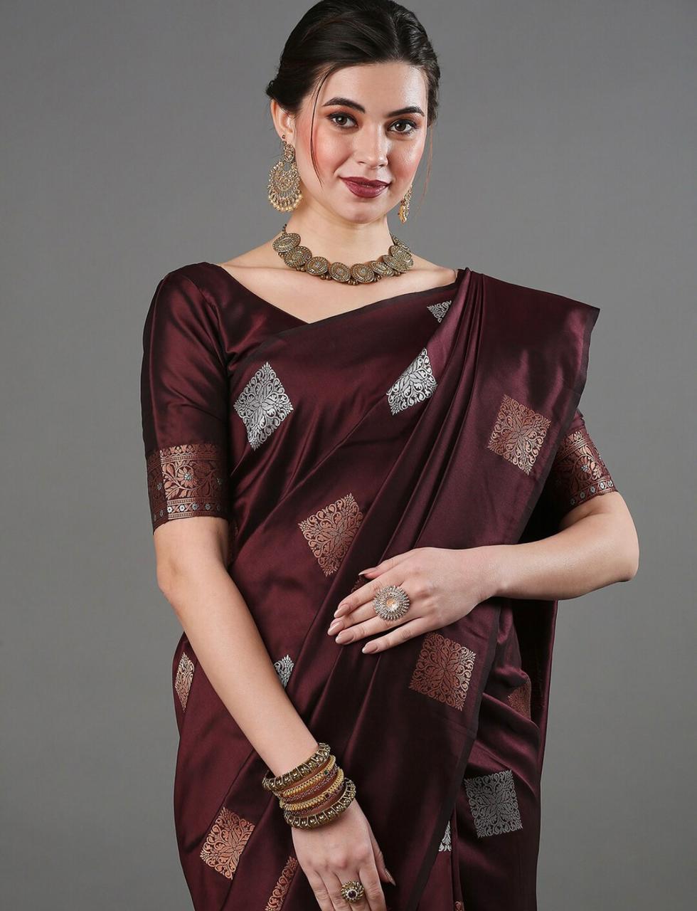 Wine Jacquard Saree