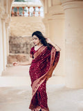 Rich Maroon Jacquard Saree – Elegant Woven Saree for Wedding, Festive & Party Wear
