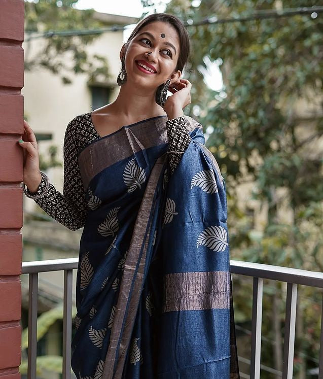 Elegant Blue Jacquard Saree