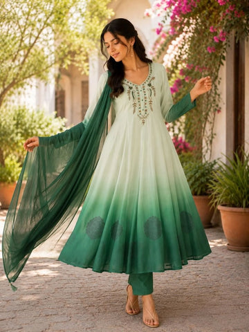 Green Embroidered Anarkali Suit Set