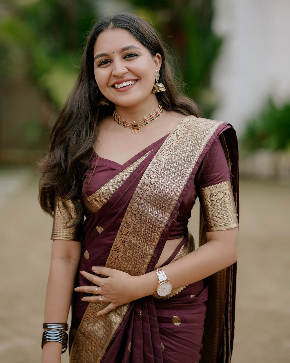 Maroon Jacquard Saree