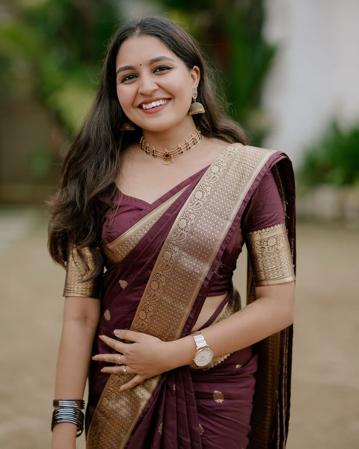 Maroon Jacquard Saree – Royal Festive Elegance with Intricate Woven Detail