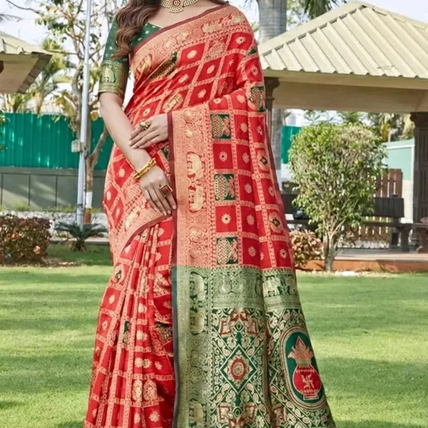 Pure Soft Silk Red Color Patola Saree