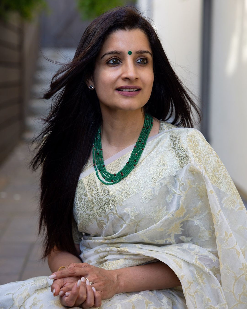 Elegant White Jacquard Saree