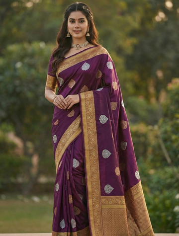 Wine Jacquard Saree – Luxe Woven Saree for Festive & Special Occasions