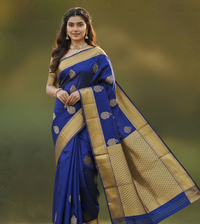 Luxurious Blue Jacquard Saree – Elegant Woven Design for Festive & Party Looks