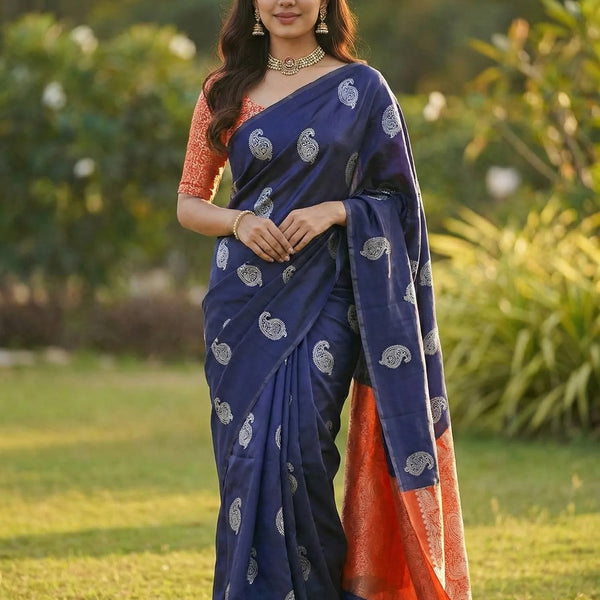 Elegant Blue Jacquard Saree
