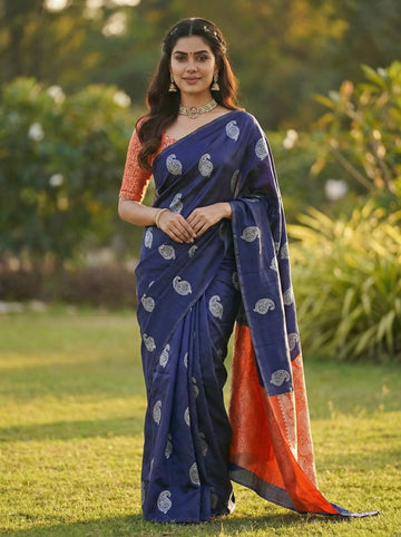 Elegant Blue Jacquard Saree – Lightweight, Festive & Perfect for All Occasions