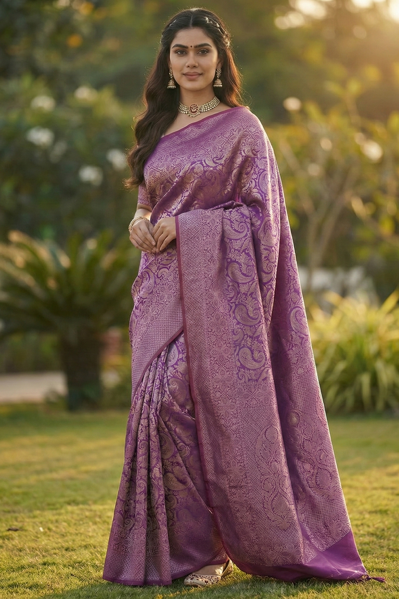 Royal Purple Jacquard Saree 