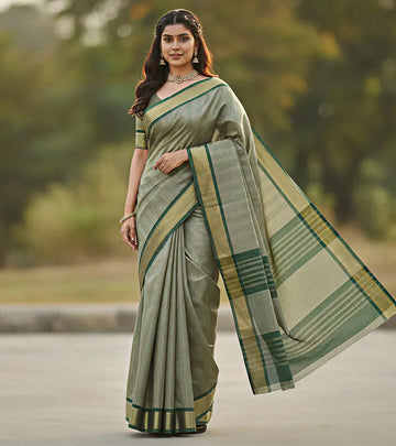 Mahendi Light Green Jacquard Saree – Elegant Festive Wear With Rich Woven Detailing