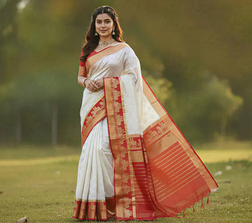 Arresting White Color Kanjivaram Tussar Silk Saree