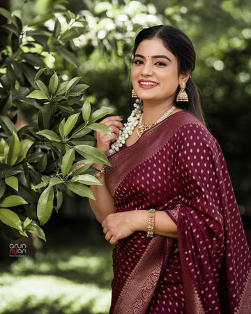 Royal Maroon Jacquard Saree for Festive & Wedding Elegance