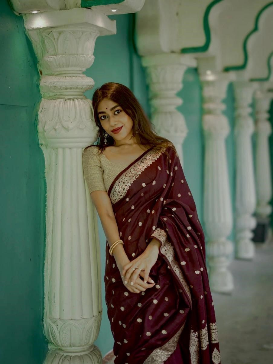 Wine Jacquard Saree