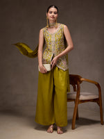 Olive Chinon Embroidered Suit Set