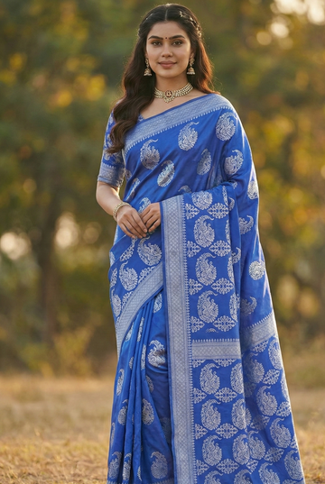 Stunning Blue Jacquard Saree – Elegant Traditional Indian Wear for Women