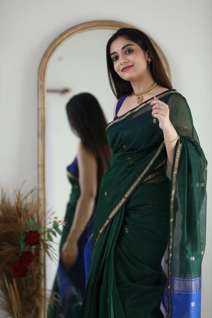 Blue Green Jacquard Saree
