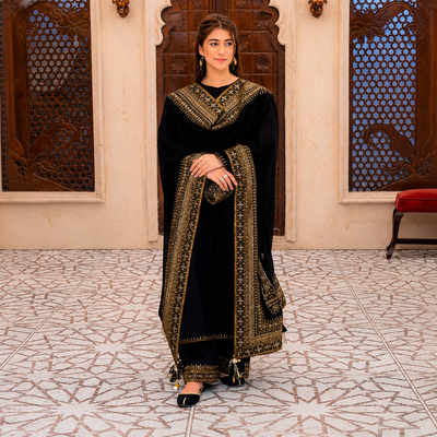 Luxury Black Embroidered Pakistani Suit Set