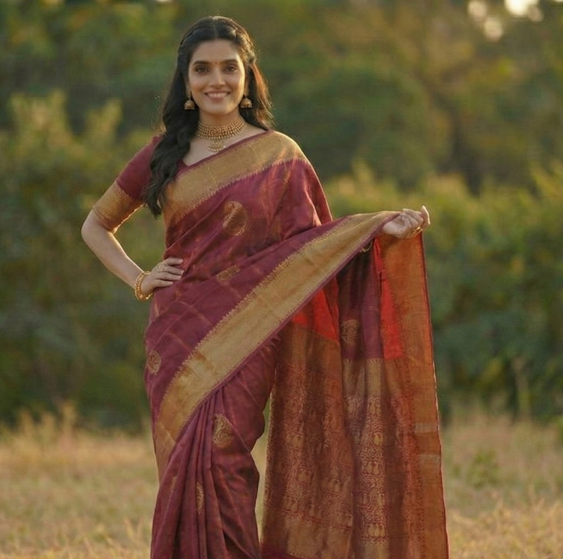 Royal Wine Jacquard Saree