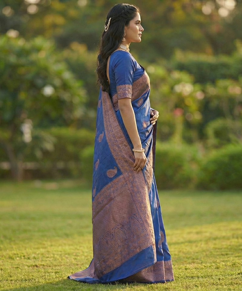 Navy Blue Jacquard Saree