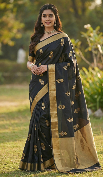 Luxury Black Jacquard Saree – Premium Woven Party & Festive Wear Saree