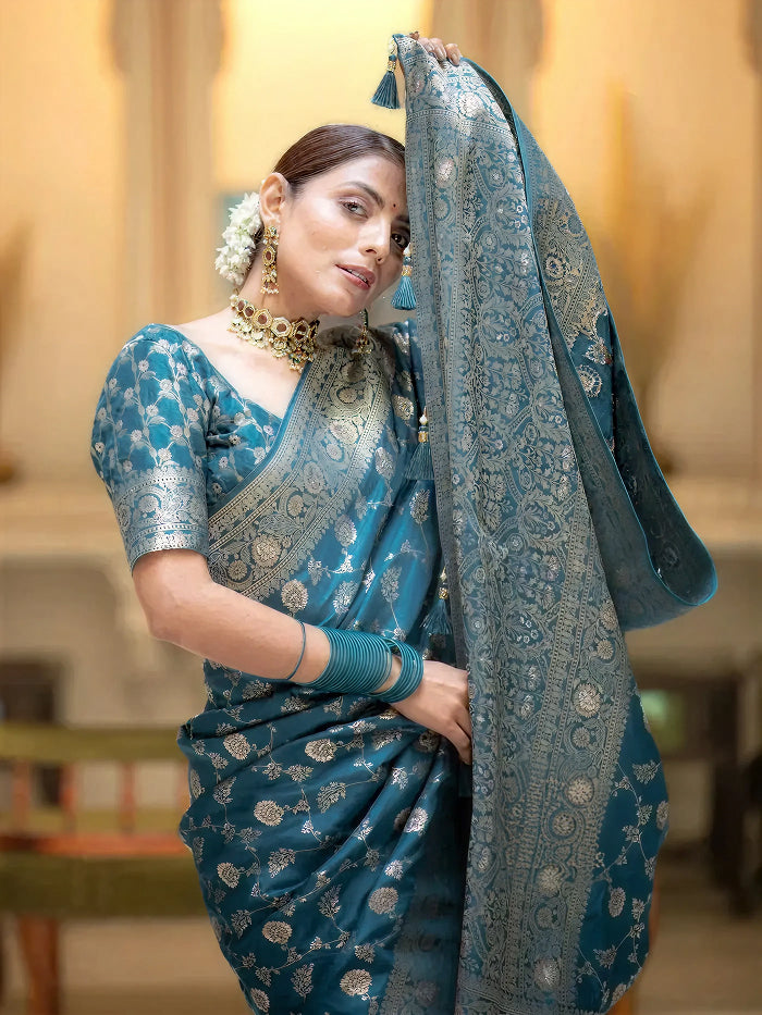 Tea Blue Jacquard Saree