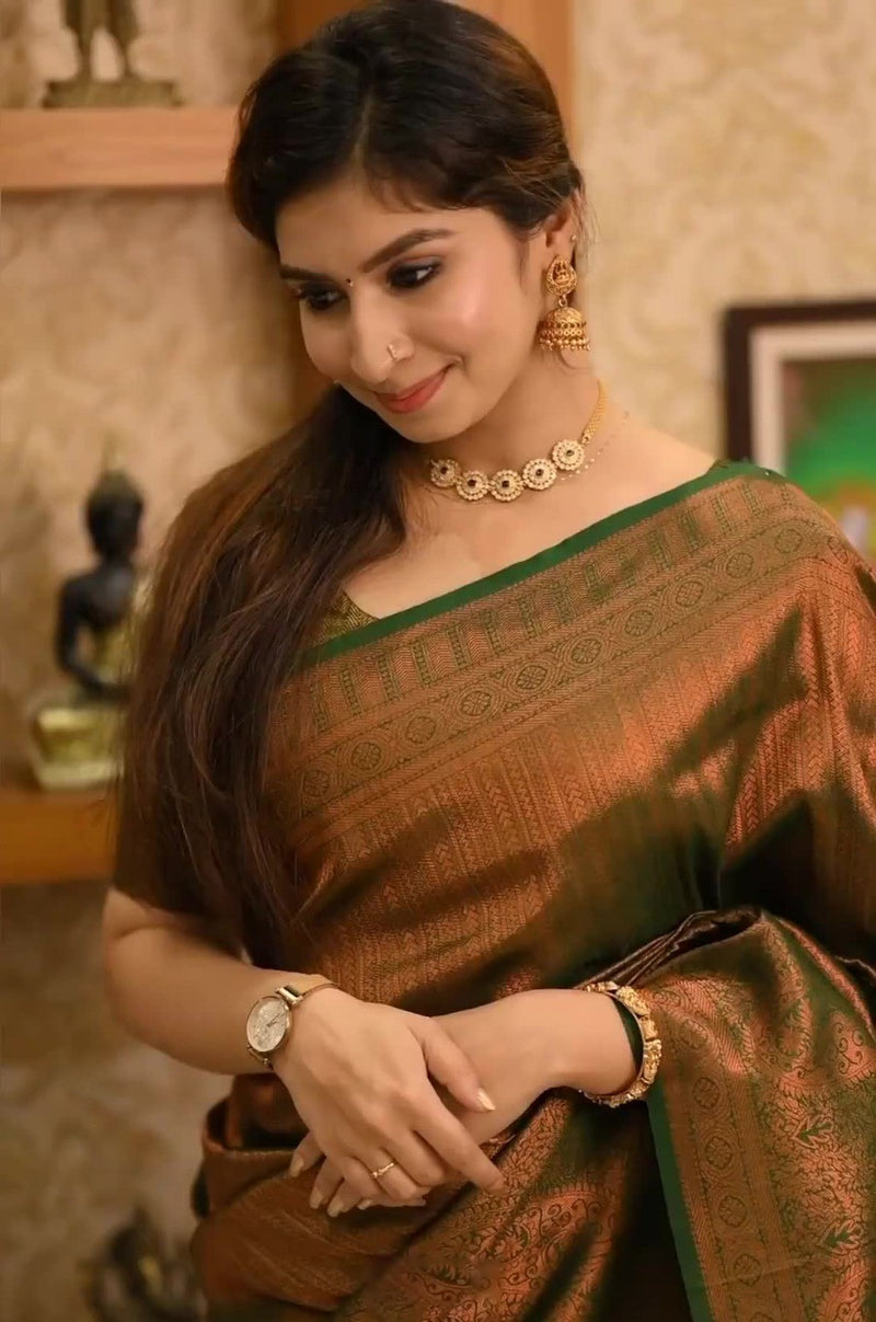 Elegant Brown Jacquard Saree