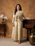 Cream Embroidered Naylon Tissue 3-Piece Suit