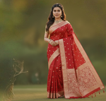 Bright Red Jacquard Saree