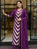 Wine Chanderi Handwork Kurta Pant With Dupatta Set