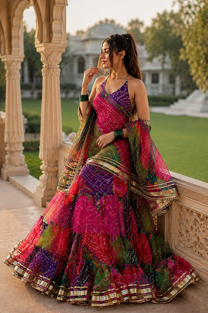 Multicolor Georgette Ruffle Sharara Set
