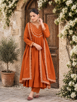 Orange  Embroidered Vichitra Silk Anarkali  Suit Set