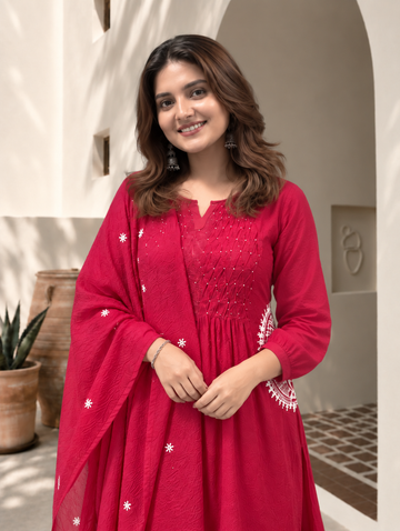 Elegant Pure Mul Cotton Embroidered Suit Set with Dupatta