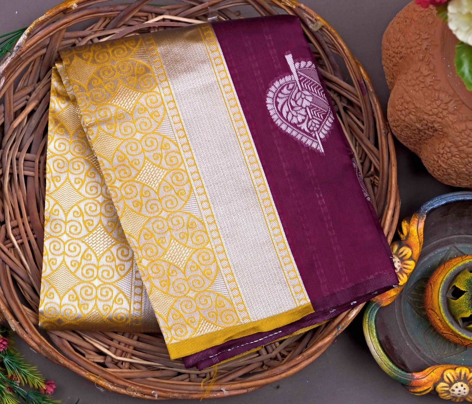 Maroon Jacquard Saree