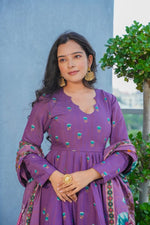 Purple Floral Printed Muslin Suit Set