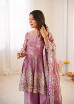 Pink Embroidered Chartin Peplum Palazzo Suit Set