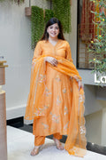 Sunshine Orange Embroidered Muslin Suit Set